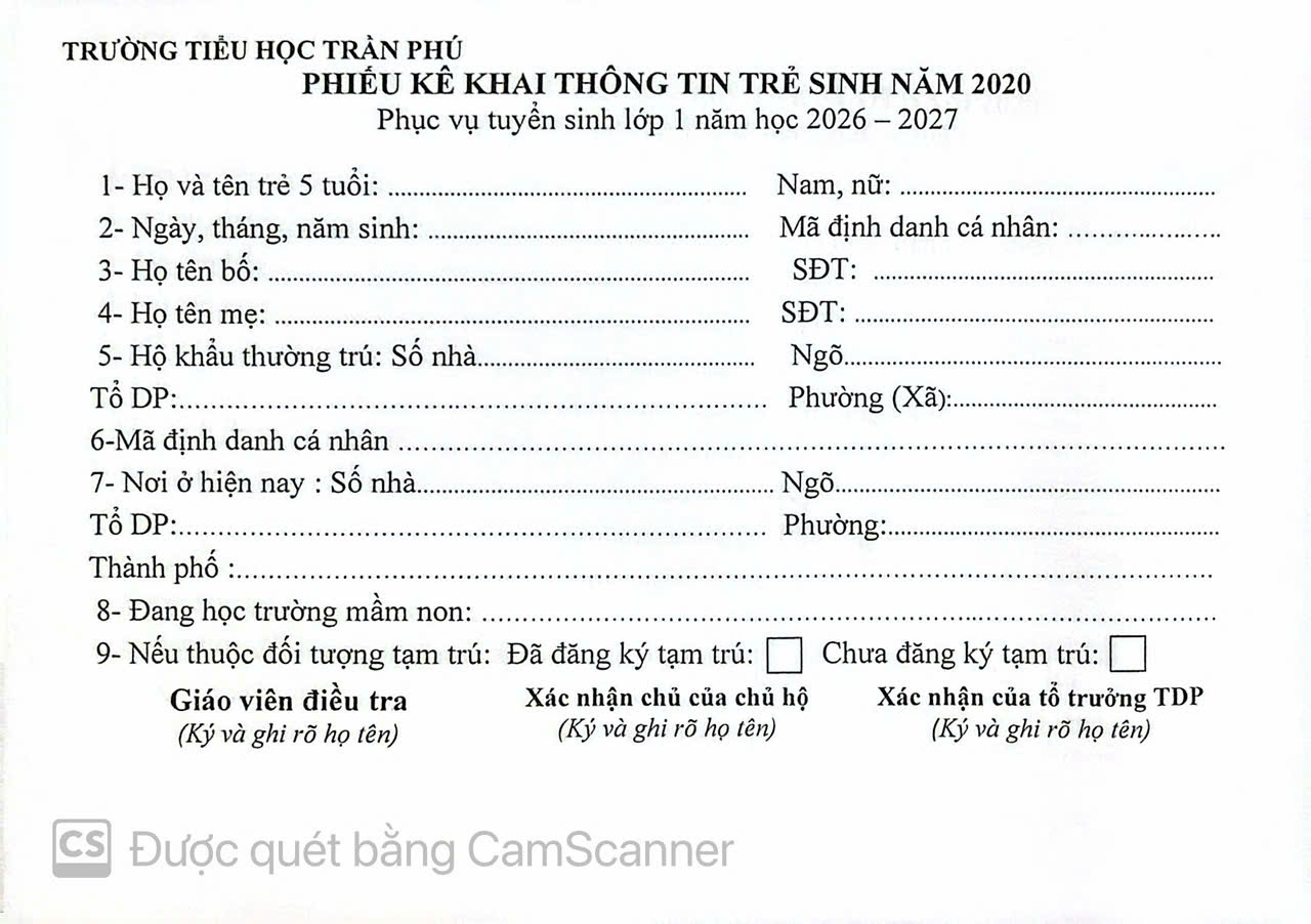 Hình ảnh phiếu tuyển sinh